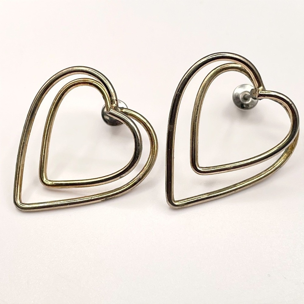 Vintage Gold‎ Tone Modern Post Stud Lightweight Fashion Double Wire Heart Retro